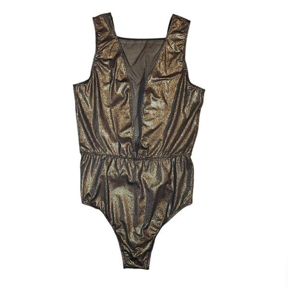 Victoria's Secret Gold Metallic Bodysuit Black Mesh Backless S - Picture 4 of 14